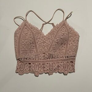 BKE Essentials Blush Crochet Bralette with Thin Adjustable Straps